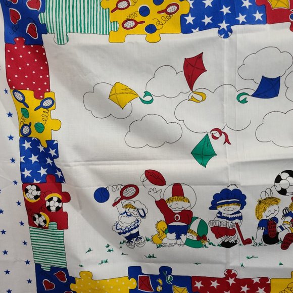Kids Playing Sports Wall Hanging /Pillow Sham Fabric Craft Panels/5 TOTAL VTG!! - Picture 3 of 16
